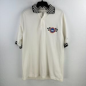 Vtg Polo Shirt Mens M White Black Team Katana Racing Checkered Diamond Aircraft‎